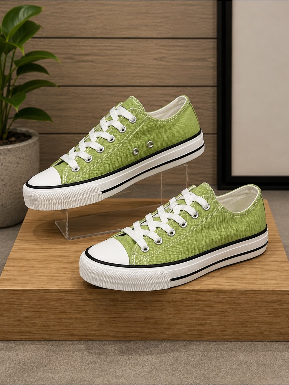 Women’s Size 5 Green Canvas Lace-Up Sneakers Casual Low Top Shoes